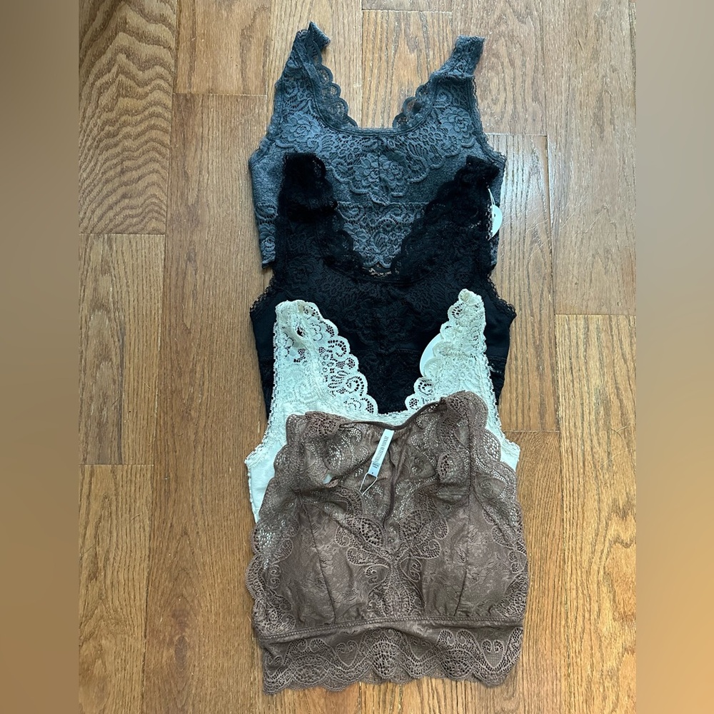 NWT Lace Bralette Set in Gray, Black, Cream and Brown
